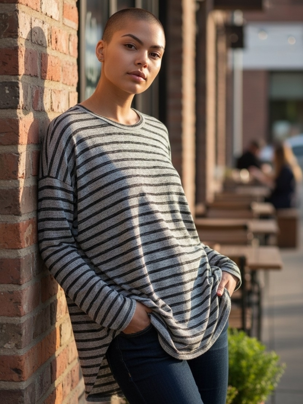 rag & bone Gray and Black Striped Long-Sleeve Crewneck Tee